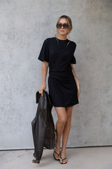 Calla Ruched Mini Dress - Black