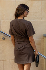 Calla Ruched Mini Dress - Chocolate