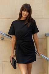 Calla Ruched Mini Dress - Black