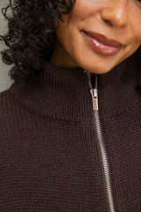 Callie Funnel Neck Zip-Up Cardigan - Chocolate