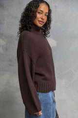 Callie Funnel Neck Zip-Up Cardigan - Chocolate