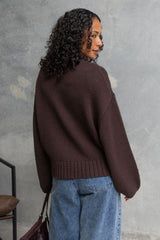 Callie Funnel Neck Zip-Up Cardigan - Chocolate