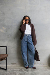 Callie Funnel Neck Zip-Up Cardigan - Chocolate