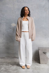 Callie Funnel Neck Zip-Up Cardigan - Latte