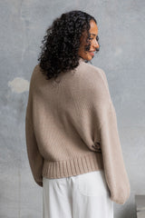 Callie Funnel Neck Zip-Up Cardigan - Latte
