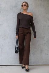 Jayla Off-The-Shoulder Long Sleeve Top - Chocolate