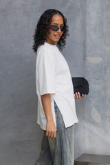 Quinn Relaxed-Fit Side Split Tee - White