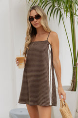 Darcy Cotton Dress - Chocolate Check with Cream Stripe