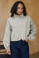 Demi Funnel Neck Bomber Jacket - Stone