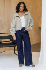 Demi Funnel Neck Bomber Jacket - Stone