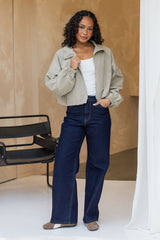 Demi Funnel Neck Bomber Jacket - Stone