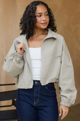 Demi Funnel Neck Bomber Jacket - Stone