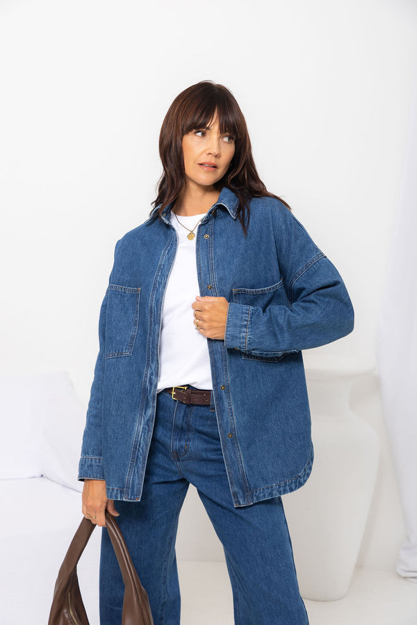 Duke Oversized Denim Shirt - Mid Blue