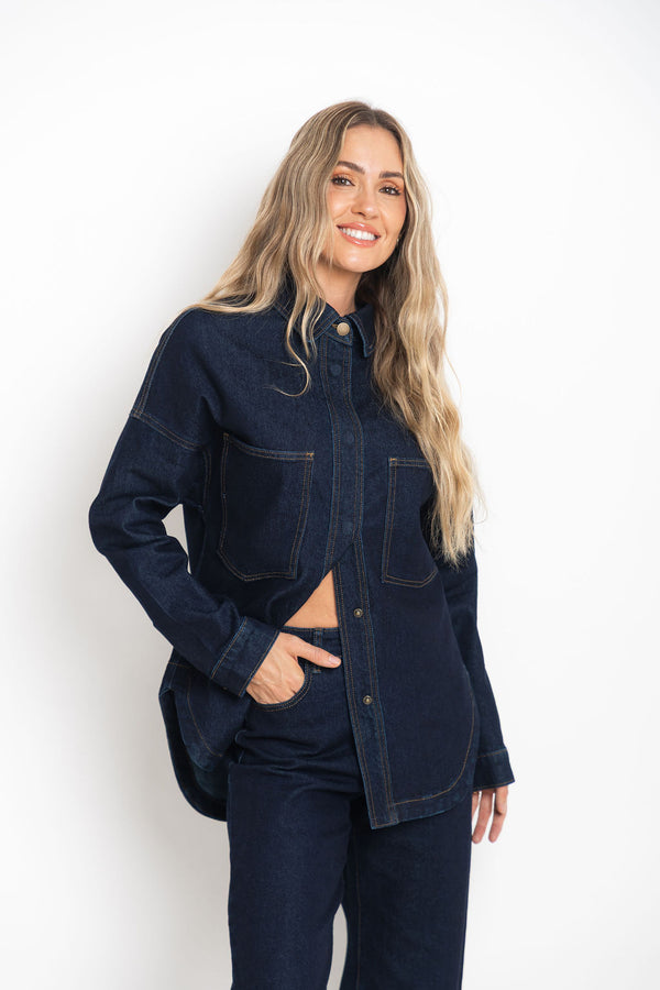 Duke Oversized Denim Shirt - Dark Indigo