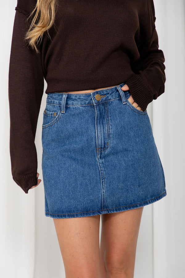 Dylan Denim Mini Skirt - Mid Wash Blue