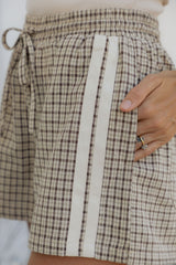 Remi Cotton Shorts - Beige Check with Cream Stripe