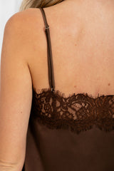 Elce Satin Lace Cami Top - Chocolate