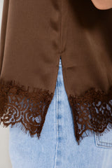 Elce Satin Lace Cami Top - Chocolate