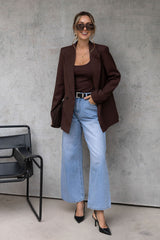 Eli Boyfriend Blazer Jacket - Chocolate