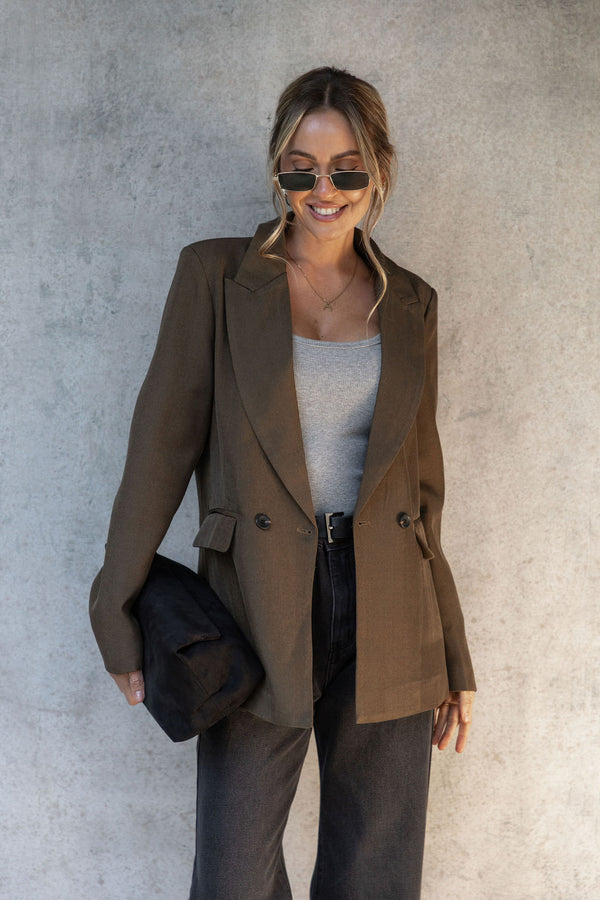 Eli Boyfriend Blazer Jacket - Olive