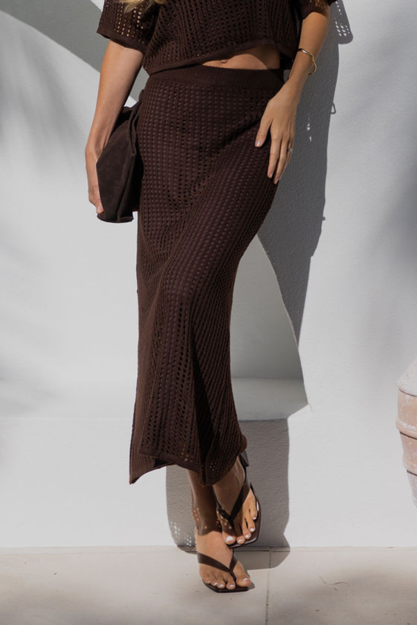 Florence Crochet Midi Skirt - Chocolate