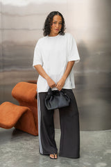 Frankie Wide-Leg Stripe Pants - Charcoal