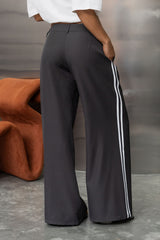 Frankie Wide-Leg Stripe Pants - Charcoal