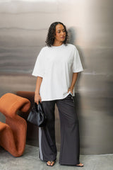 Frankie Wide-Leg Stripe Pants - Charcoal