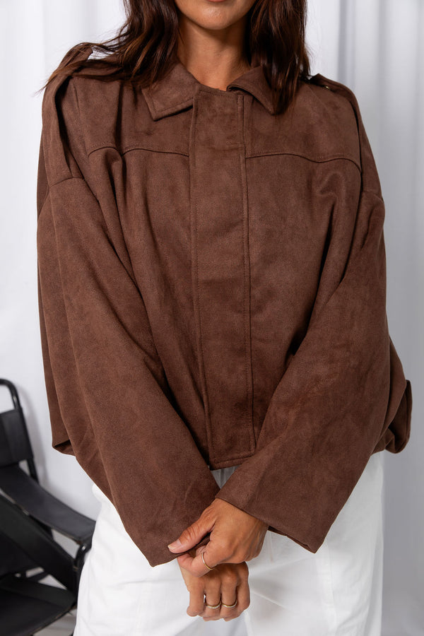 Fraser Suede Look Bomber Jacket - Chocolate
