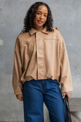 Fraser Suede Look Bomber Jacket - Sand