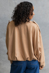 Fraser Suede Look Bomber Jacket - Sand