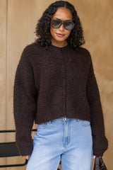 Freya Fluffy Knit Cardigan - Chocolate