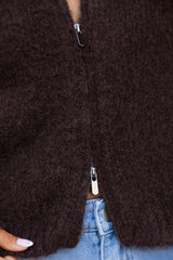 Freya Fluffy Knit Cardigan - Chocolate