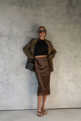 Georgie Satin Lace Midi Skirt - Chocolate
