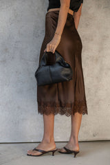 Georgie Satin Lace Midi Skirt - Chocolate