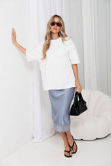 Georgie Satin Lace Midi Skirt - Steel Blue