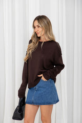 Gracie Fine Knit Top - Chocolate