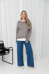 Gracie Fine Knit Top - Taupe
