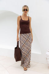 Hunter Plaid Mesh Maxi Skirt - Choc and Blue