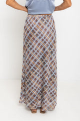 Hunter Plaid Mesh Maxi Skirt - Choc and Blue