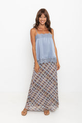 Hunter Plaid Mesh Maxi Skirt - Choc and Blue