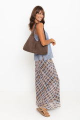 Hunter Plaid Mesh Maxi Skirt - Choc and Blue
