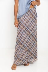 Hunter Plaid Mesh Maxi Skirt - Choc and Blue