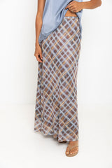 Hunter Plaid Mesh Maxi Skirt - Choc and Blue