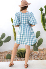 1 VIENNA COTTON BABYDOLL DRESS - TEAL GINGHAM - The Self Styler