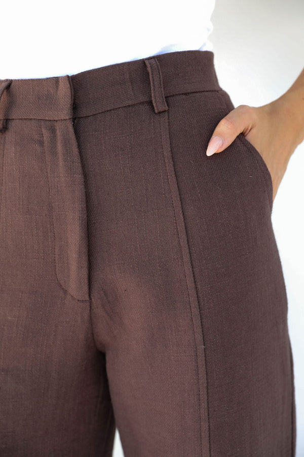 1 CAMILLE TAILORED COTTON PANT- CHOCOLATE - The Self Styler