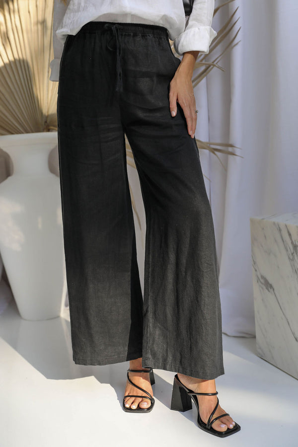 Tahlia Linen Pants - Black - The Self Styler