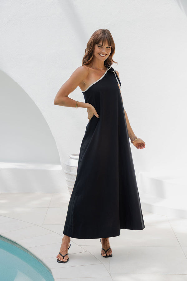 Lucinda One-Shoulder Maxi Dress - Black - The Self Styler