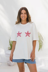 Malibu Embroidered Starfish Tee - PInk - The Self Styler