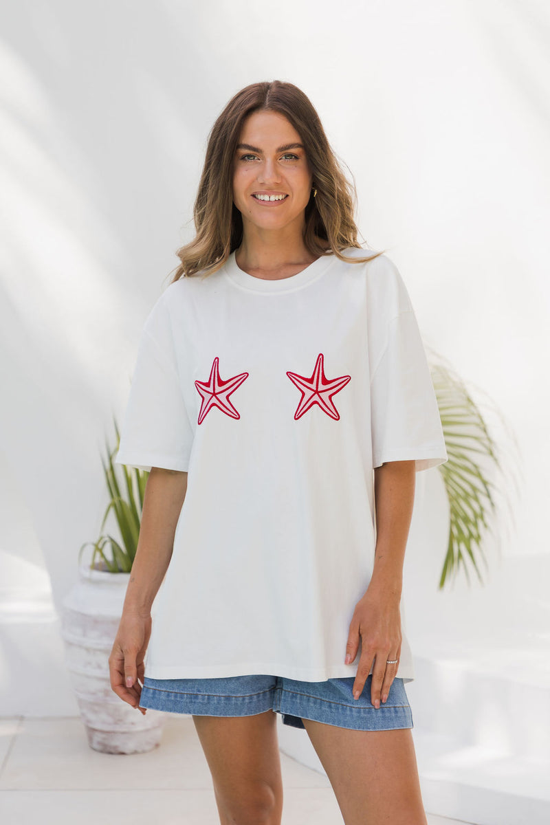 Malibu Embroidered Starfish Tee - PInk - The Self Styler